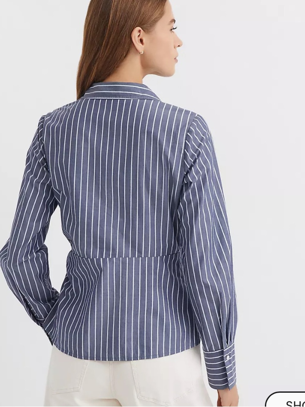 LOFT Striped Side Shirred Poplin Shirt - Picture 3 of 9
